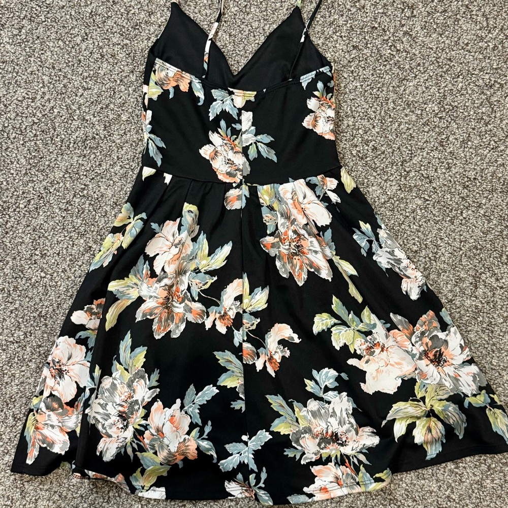 Soprano Black Floral Spaghetti Strap Dress with Peach & Green Accents - Picture 8 of 8